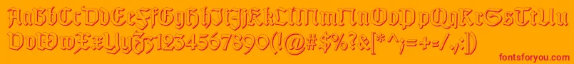 GotischSchatten-Schriftart – Rote Schriften auf orangefarbenem Hintergrund