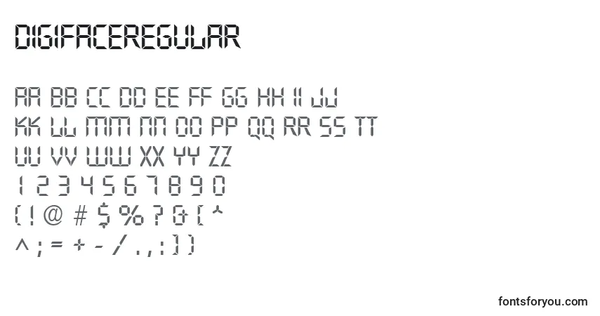 Schriftart DigifaceRegular – Alphabet, Zahlen, spezielle Symbole