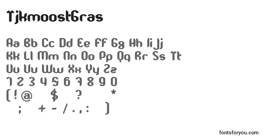 Schriftart TjkmoostGras – Alphabet, Zahlen, spezielle Symbole