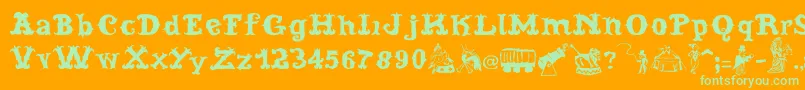 CordelCircoMambembeSoft-Schriftart – Grüne Schriften auf orangefarbenem Hintergrund