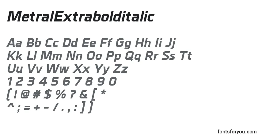 Schriftart MetralExtrabolditalic – Alphabet, Zahlen, spezielle Symbole