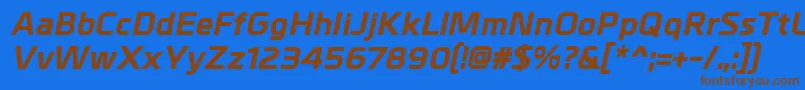 フォントMetralExtrabolditalic – 茶色の文字が青い背景にあります。