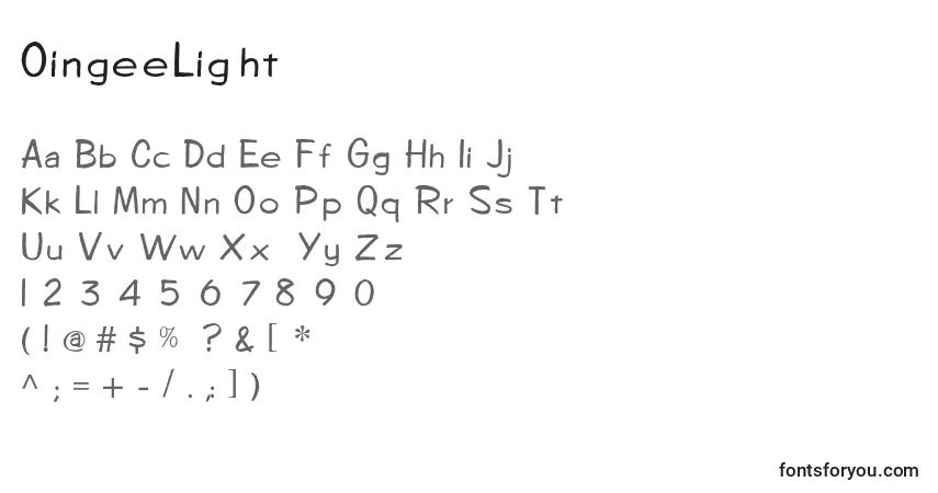 OingeeLight-fontti – aakkoset, numerot, erikoismerkit
