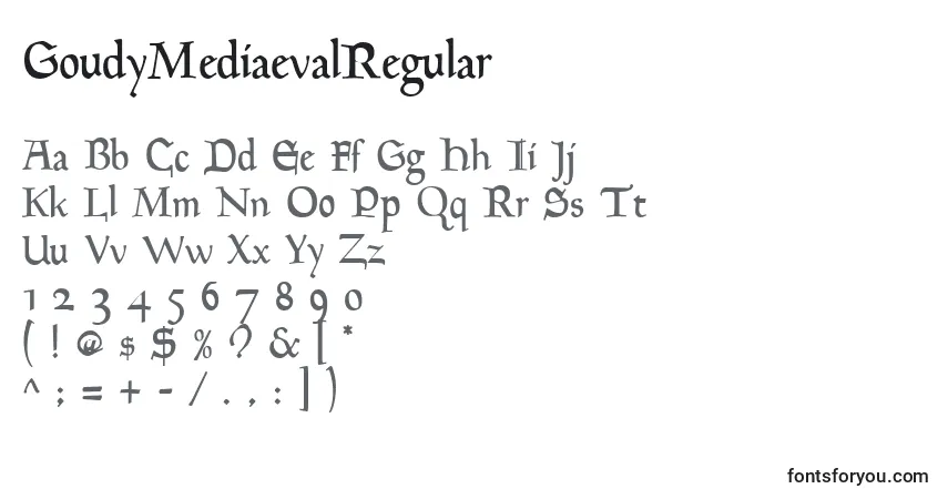 Czcionka GoudyMediaevalRegular – alfabet, cyfry, specjalne znaki