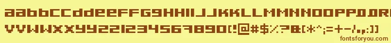 フォントPixeldub – 茶色の文字が黄色の背景にあります。
