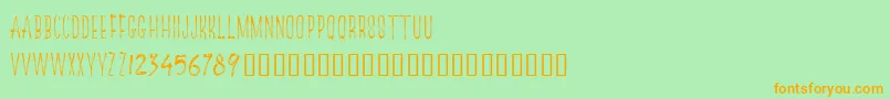 フォントTheRedlightLineFree – オレンジの文字が緑の背景にあります。