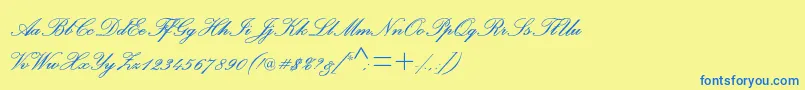 フォントPalacescriptmtstdSemibold – 青い文字が黄色の背景にあります。