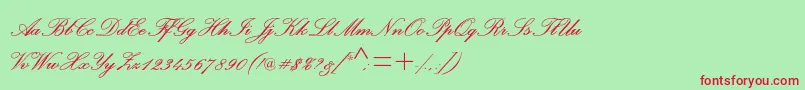 PalacescriptmtstdSemibold-Schriftart – Rote Schriften auf grünem Hintergrund