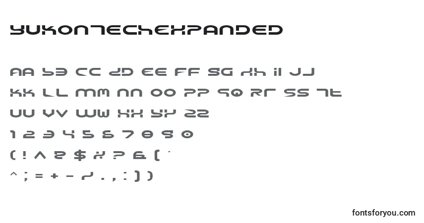 Czcionka YukonTechExpanded – alfabet, cyfry, specjalne znaki