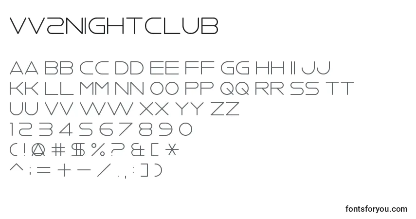 A fonte Vv2nightclub – alfabeto, números, caracteres especiais