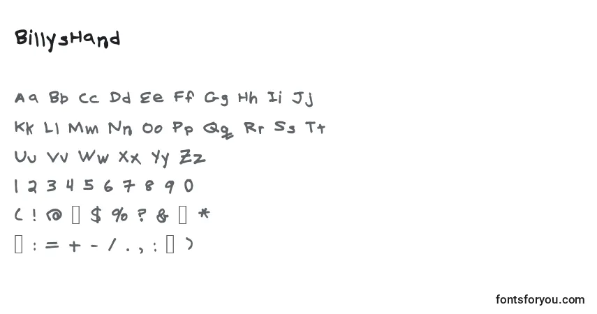 characters of billyshand font, letter of billyshand font, alphabet of  billyshand font