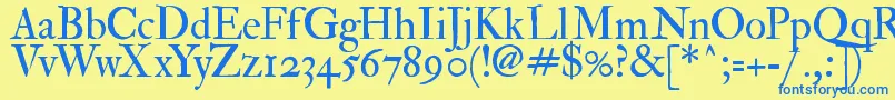 フォントFedprm2 – 青い文字が黄色の背景にあります。
