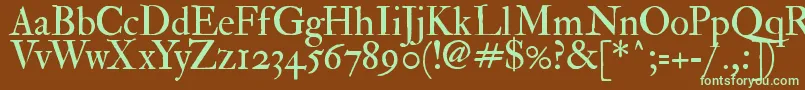 フォントFedprm2 – 緑色の文字が茶色の背景にあります。