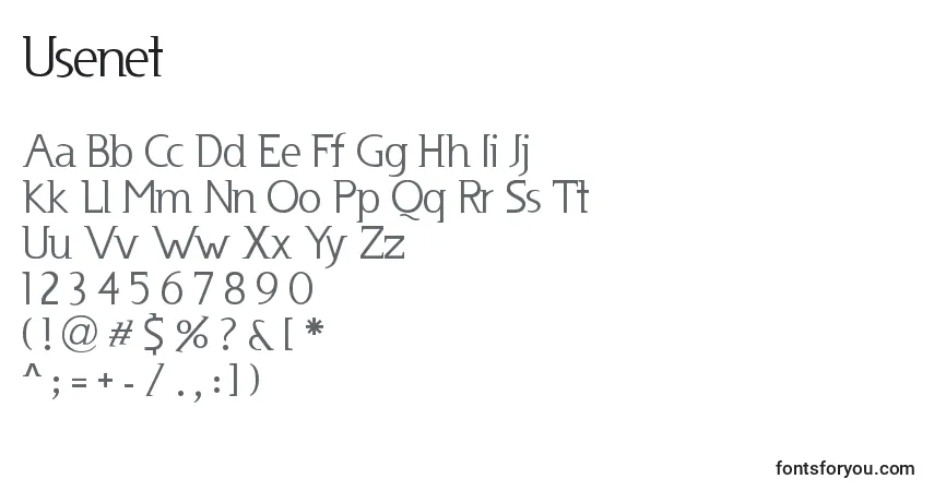 Fuente Usenet - alfabeto, números, caracteres especiales