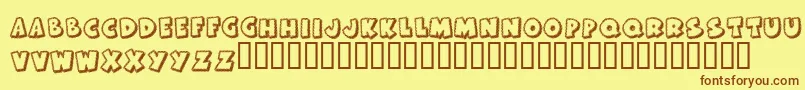 フォントKrFrostedCake – 茶色の文字が黄色の背景にあります。