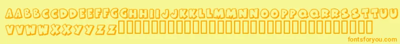 KrFrostedCakeフォントについての詳細 フォントKrFrostedCake – オレンジの文字が黄色の背景にあります。