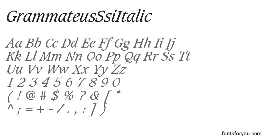 Шрифт GrammateusSsiItalic – алфавит, цифры, специальные символы