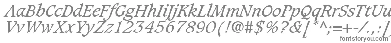 GrammateusSsiItalic-fontti – harmaat kirjasimet valkoisella taustalla