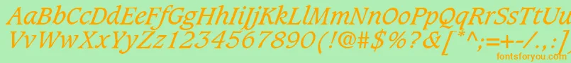 GrammateusSsiItalic-fontti – oranssit fontit vihreällä taustalla
