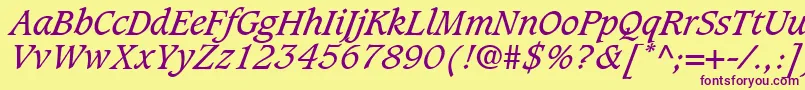 フォントGrammateusSsiItalic – 紫色のフォント、黄色の背景