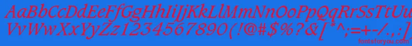 GrammateusSsiItalic-Schriftart – Rote Schriften auf blauem Hintergrund