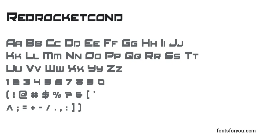 Czcionka Redrocketcond – alfabet, cyfry, specjalne znaki