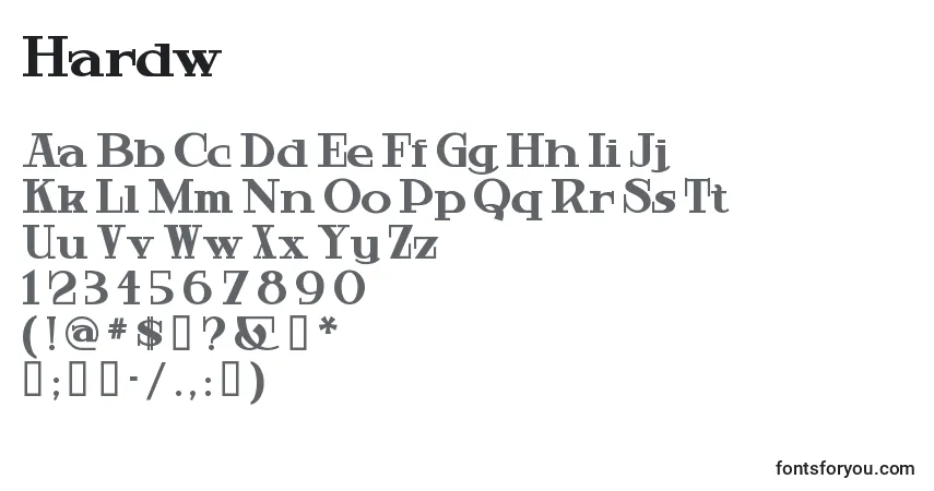 Czcionka Hardw – alfabet, cyfry, specjalne znaki
