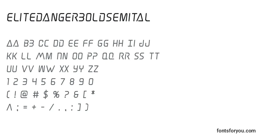 Czcionka Elitedangerboldsemital – alfabet, cyfry, specjalne znaki