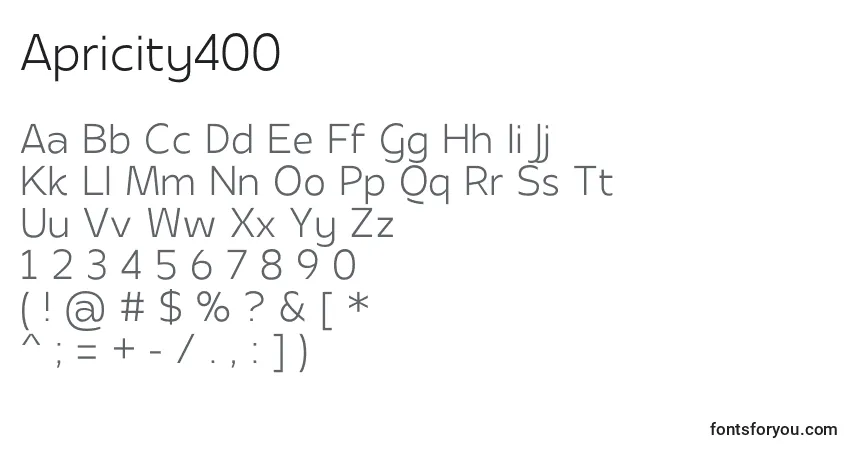 Schriftart Apricity400 – Alphabet, Zahlen, spezielle Symbole