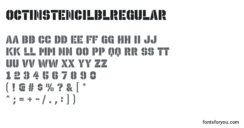 A fonte OctinstencilblRegular – alfabeto, números, caracteres especiais