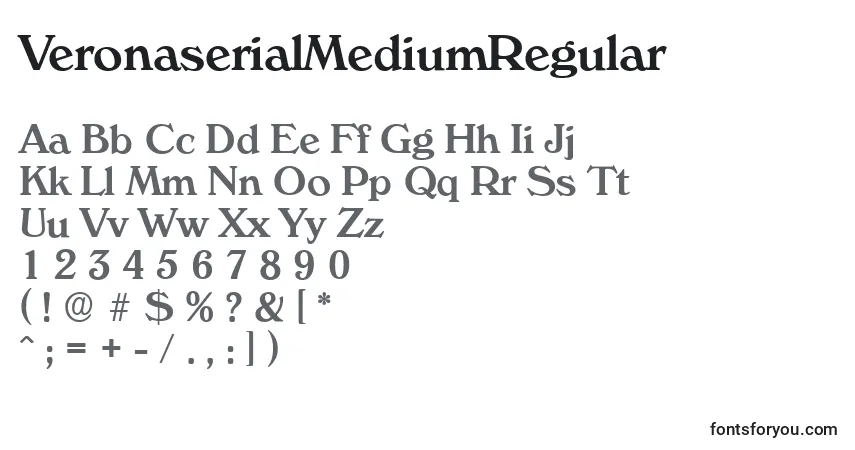 A fonte VeronaserialMediumRegular – alfabeto, números, caracteres especiais