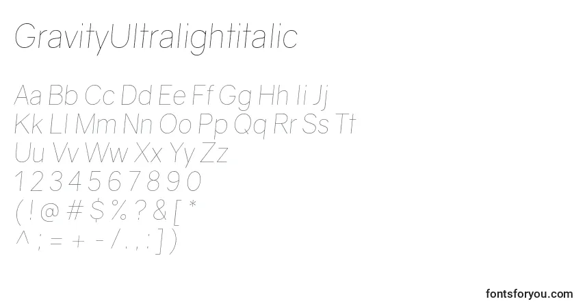 GravityUltralightitalicフォント–アルファベット、数字、特殊文字