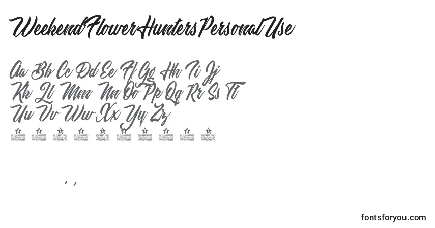 Schriftart WeekendFlowerHuntersPersonalUse – Alphabet, Zahlen, spezielle Symbole