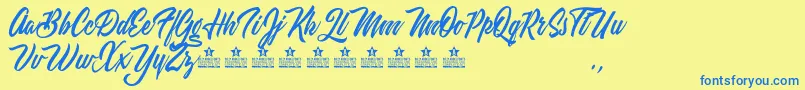 WeekendFlowerHuntersPersonalUse-Schriftart – Blaue Schriften auf gelbem Hintergrund