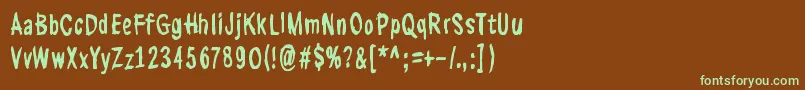 フォントKasuaariKirjastossa – 緑色の文字が茶色の背景にあります。