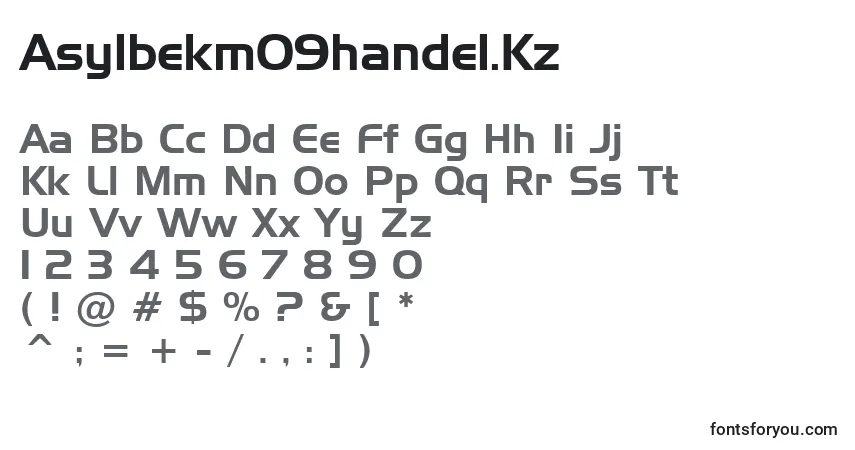 A fonte Asylbekm09handel.Kz – alfabeto, números, caracteres especiais