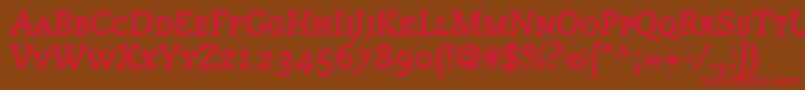 フォントMonologueCapsSsiBoldItalicSmallCaps – 赤い文字が茶色の背景にあります。