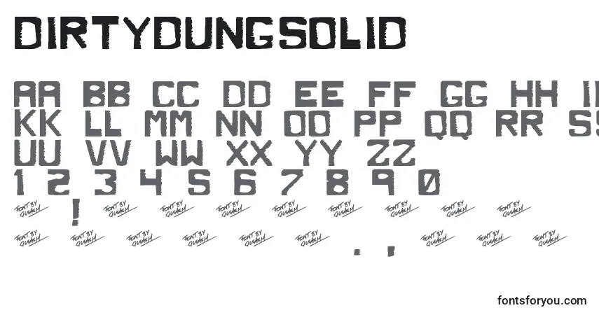 A fonte DirtyDungSolid – alfabeto, números, caracteres especiais