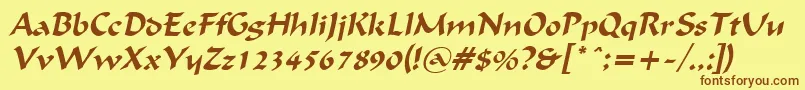 Fonte FlatBrushItalic – fontes marrons em um fundo amarelo