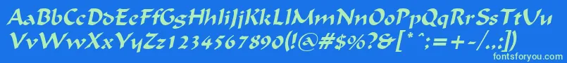 フォントFlatBrushItalic – 青い背景に緑のフォント