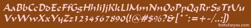 FlatBrushItalic-fontti – vaaleanpunaiset fontit ruskealla taustalla