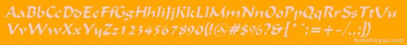 FlatBrushItalic-Schriftart – Rosa Schriften auf orangefarbenem Hintergrund