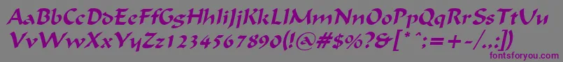 Czcionka FlatBrushItalic – fioletowe czcionki na szarym tle