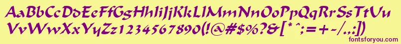 FlatBrushItalic-fontti – violetit fontit keltaisella taustalla