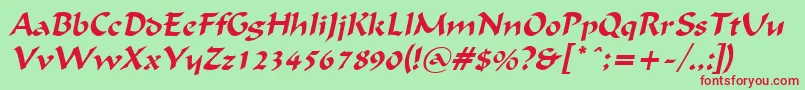 FlatBrushItalic-fontti – punaiset fontit vihreällä taustalla