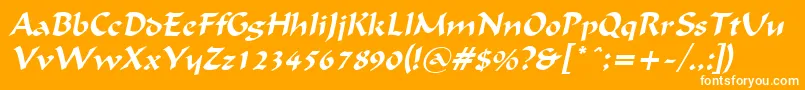 FlatBrushItalic-fontti – valkoiset fontit oranssilla taustalla