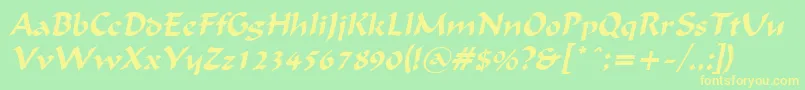 Fonte FlatBrushItalic – fontes amarelas em um fundo verde
