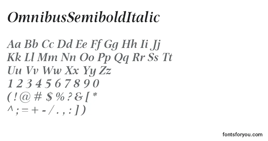 A fonte OmnibusSemiboldItalic – alfabeto, números, caracteres especiais