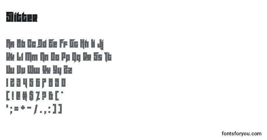 Czcionka Slitter – alfabet, cyfry, specjalne znaki