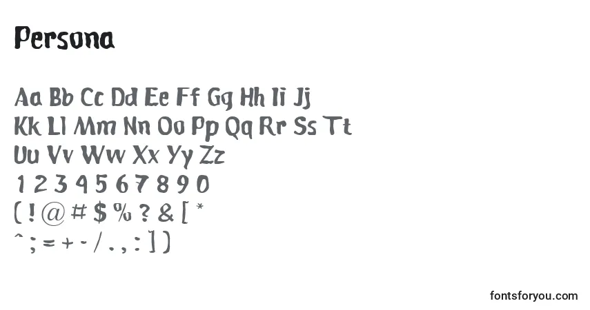 Schriftart Persona – Alphabet, Zahlen, spezielle Symbole